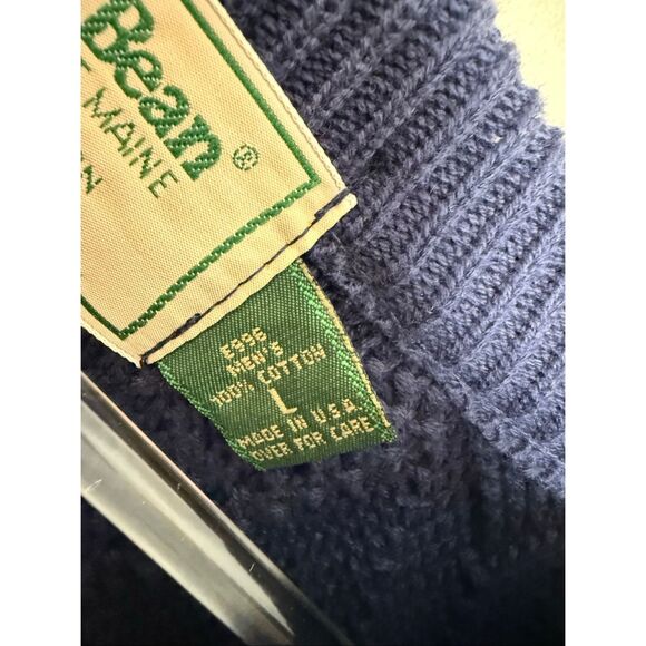 LL Bean Vintage USA Cotton Textured Knit Sweater Gray Blue Large - Picture 3 of 4